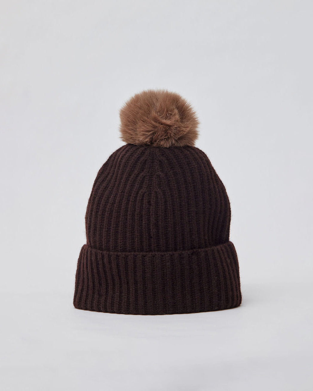 Cashmere Rib Beanie With Pom