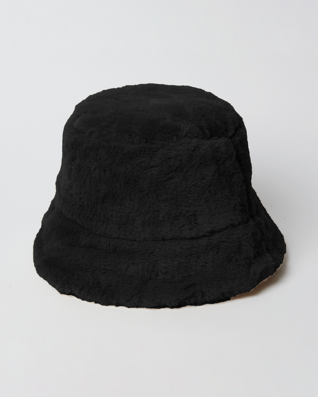 Black faux fur bucket hat