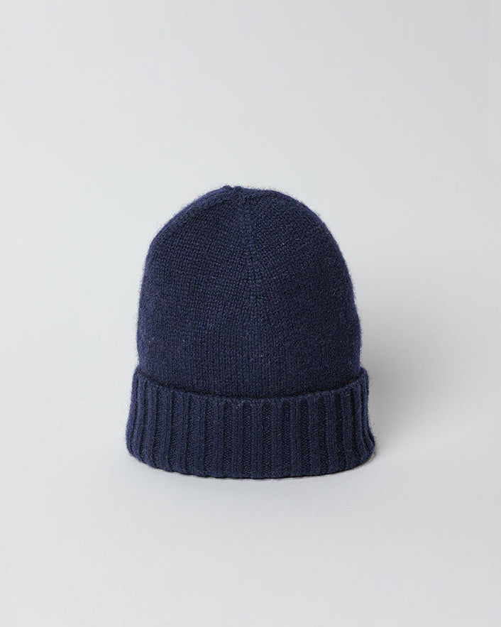 Navy cashmere slouchy cuff beanie