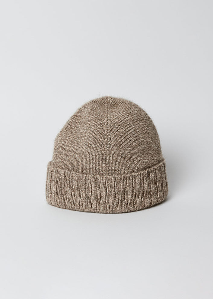 Taupe cashmere slouchy cuff beanie