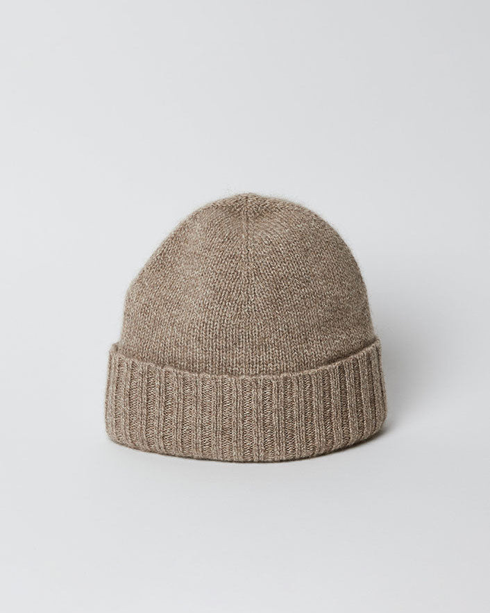 Taupe cashmere slouchy cuff beanie