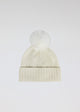 Ivory cashmere cuffed beanie with faux fur pom