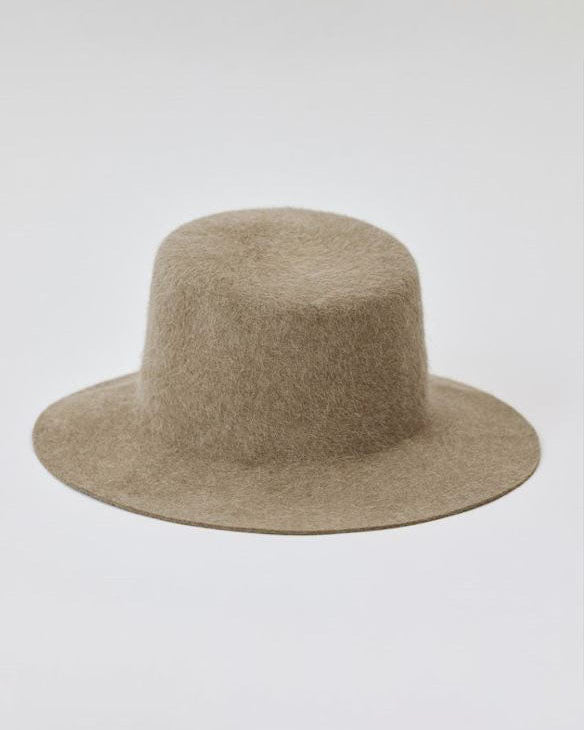 Camel brown velour brimmed hat