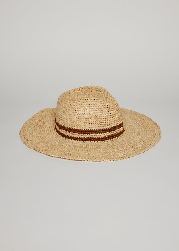Sun hat with brown double stripe detail