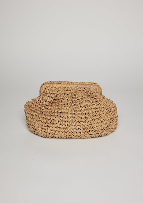 Brown straw slouchy clutch