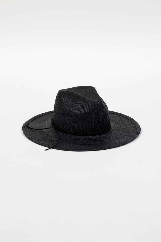 black brimmed sunhat with black trim