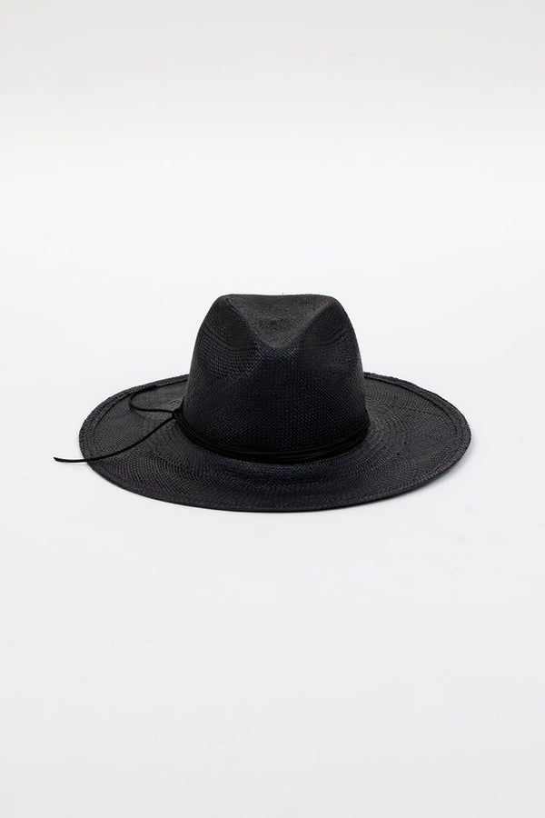front of black brimmed sunhat with black trim