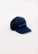 3/4 angle of navy logo cap