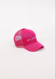3/4 angle of hot pink logo cap