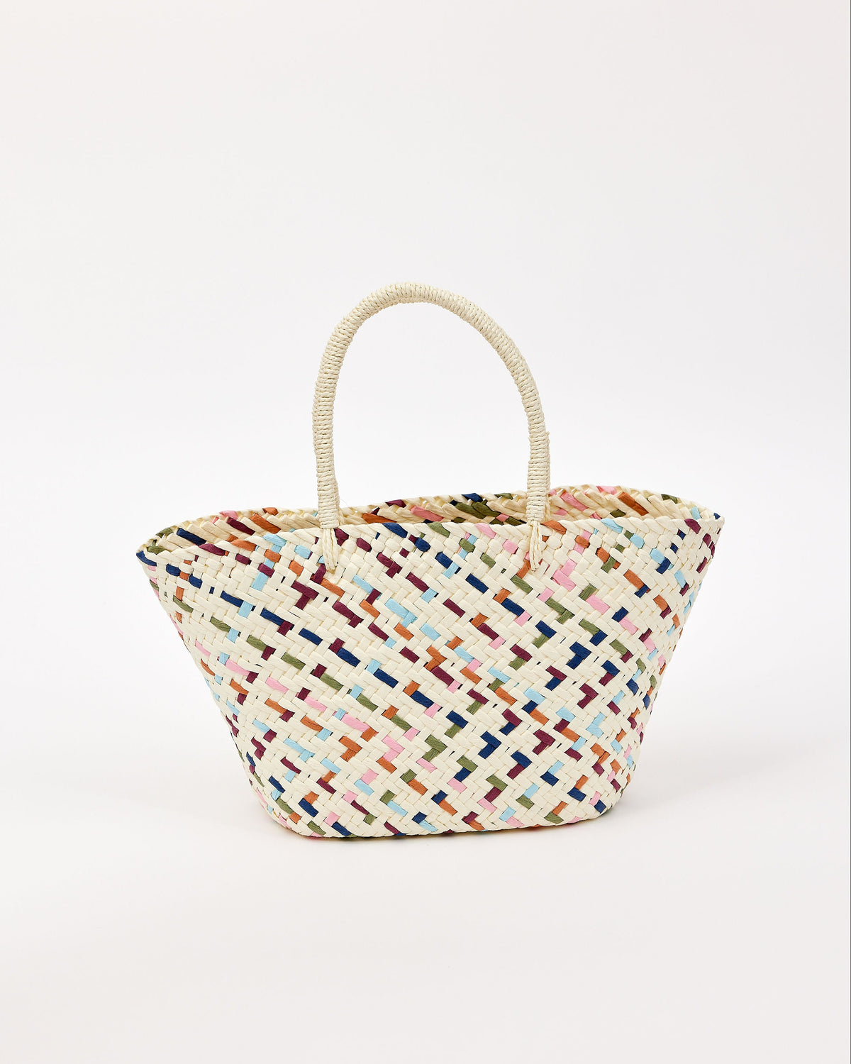 Colorful woven bag on a white background