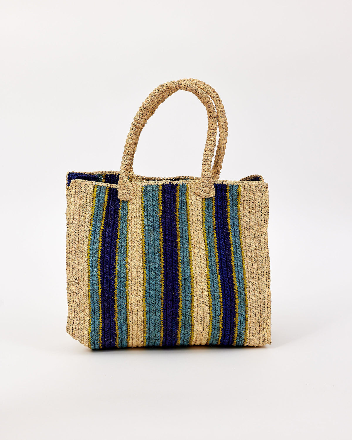 Woven bag with striped pattern on a white background