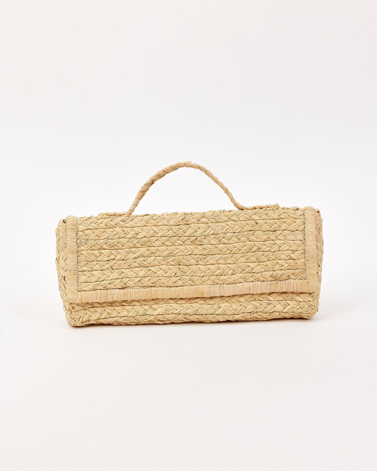 Beige woven bag on a white background