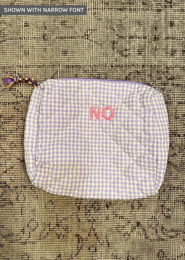 Check bag with narrow font embroidered initials