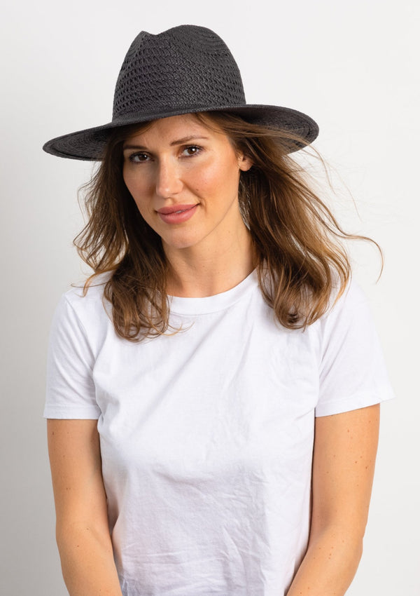 Vented Sun Hat in black on model