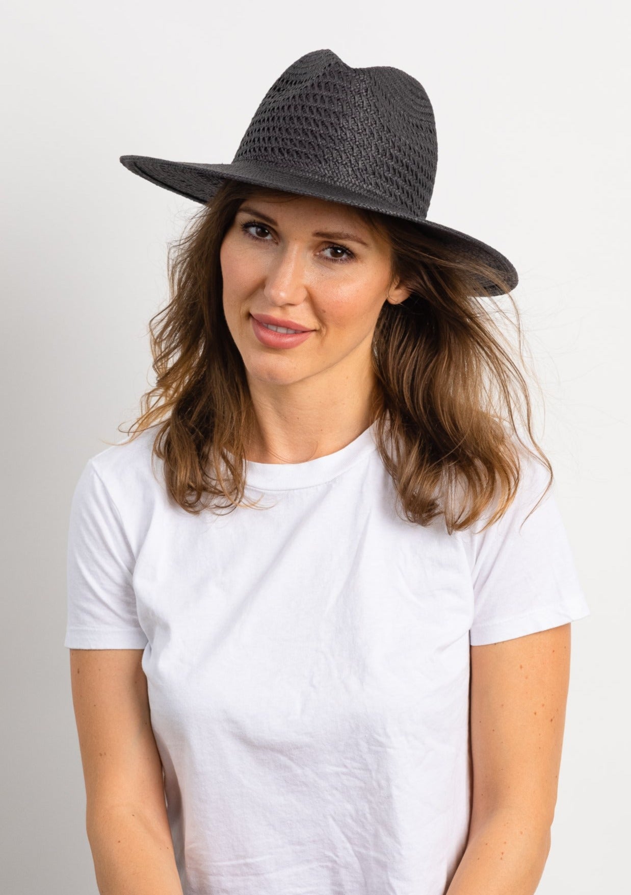 Perforated and Vented Black Sun Hat on model