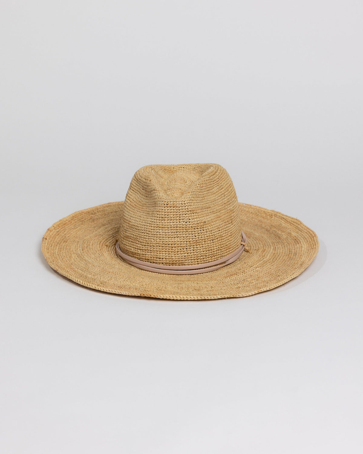 Raffia straw continental hat with tan wrap detail