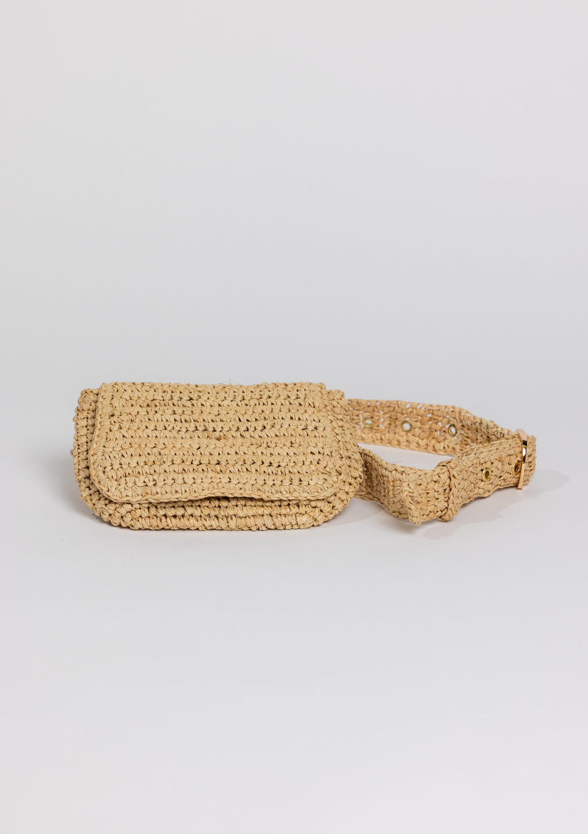 Straw Detail Flap Fanny Pack