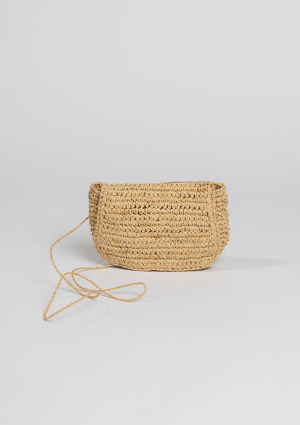 Raffia straw belt bag with thin crossbody strap