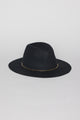 Black wool felt hat with gold chain trim