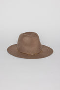 Taupe wool felt hat with gold chain trim
