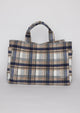 Blue and tan plaid tote