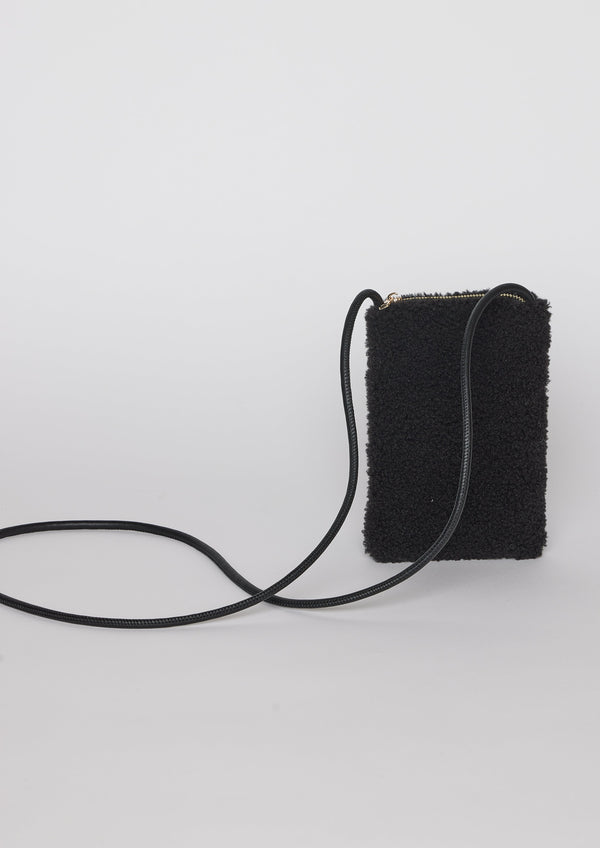 Black sherpa phone bag with crossbody strap 