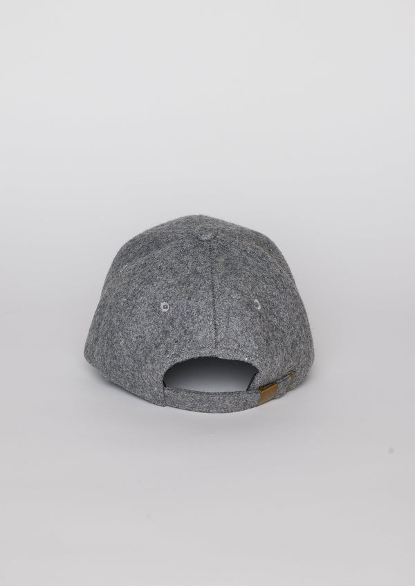 Back of grey wool blend baseball cap