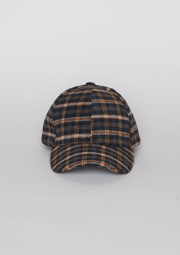 Front of dark plaid cap