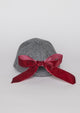 Grey wool blend baseball cap with red bow