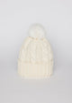 Ivory cable knit beanie with pom