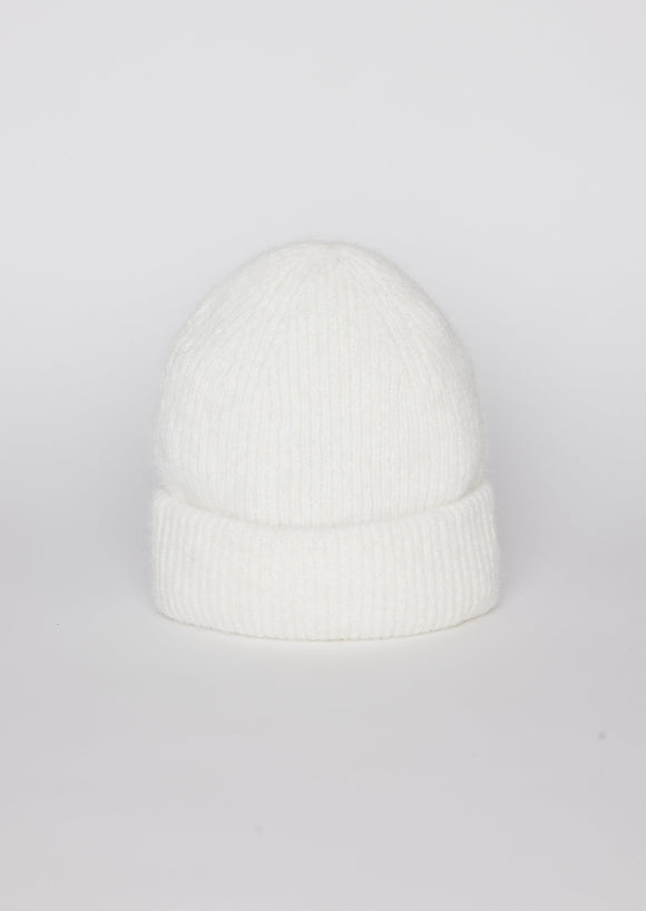 Ivory ribbed knit beanie