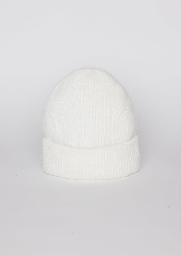 Ivory ribbed knit beanie