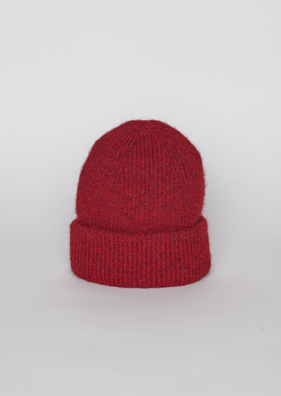 Berry red ribbed knit beanie