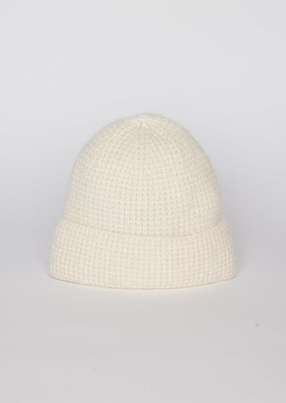 Ivory textured knit cuffed beanie