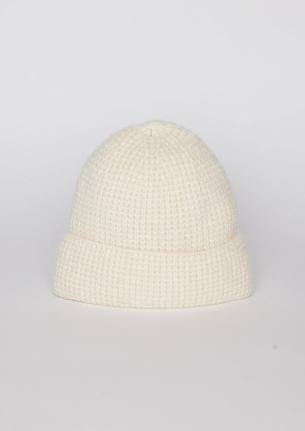 Ivory textured knit cuffed beanie