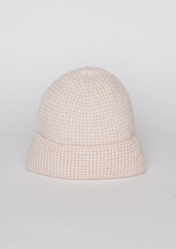 Light pink textured knit cuffed beanie