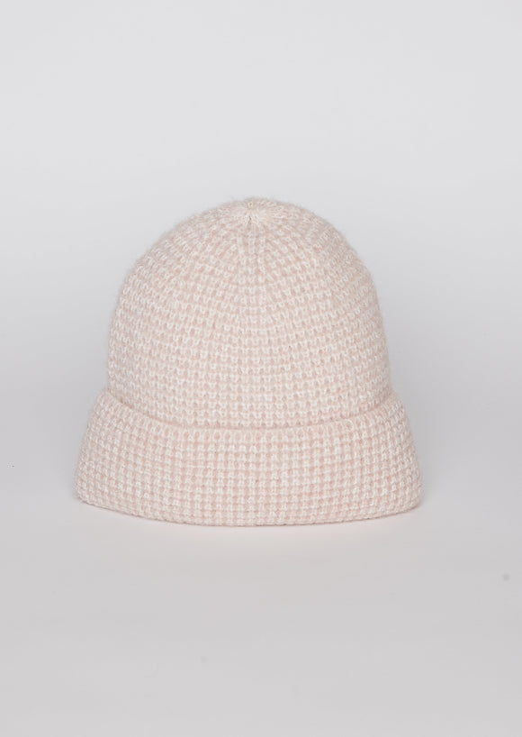 Light pink textured knit cuffed beanie