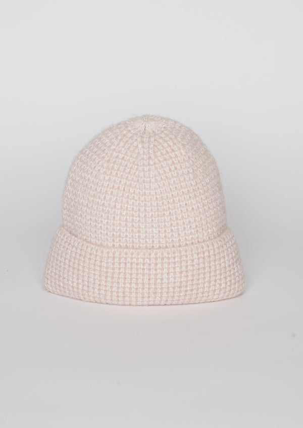 Light pink textured knit cuffed beanie