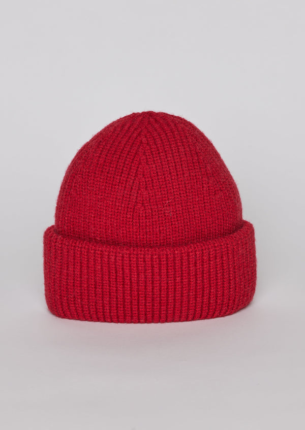 Red knit cuffed beanie