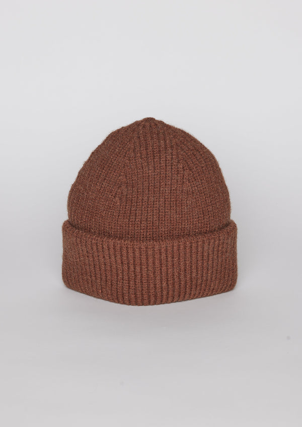 Brown knit cuffed beanie