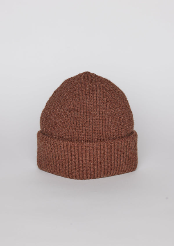 Brown knit cuffed beanie