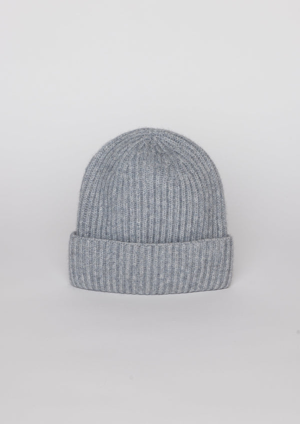 Grey cashmere rib beanie