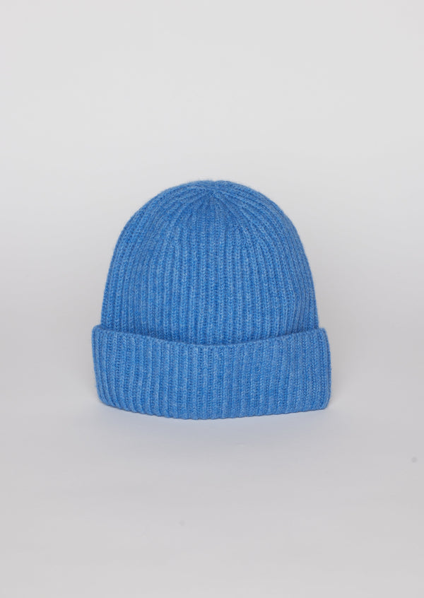 Denim blue cashmere rib beanie