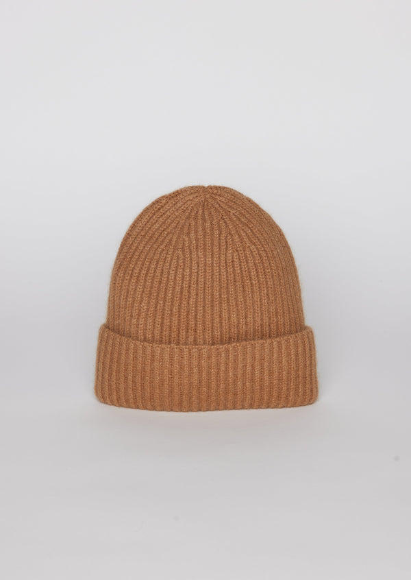 Camel brown cashmere rib beanie