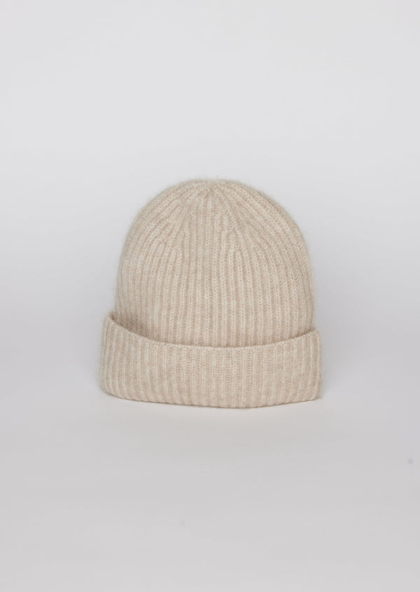 Ivory cashmere rib beanie