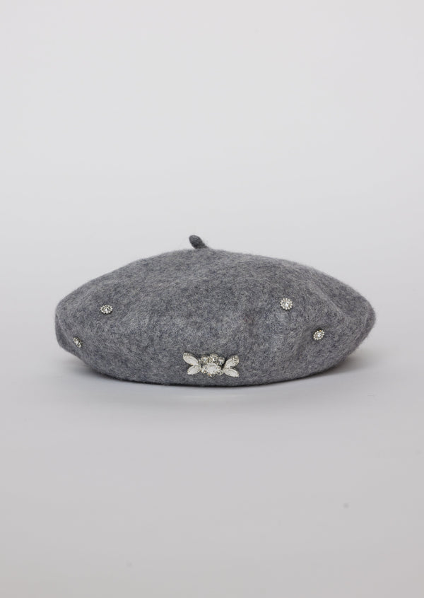 Grey beret with crystal embellishments