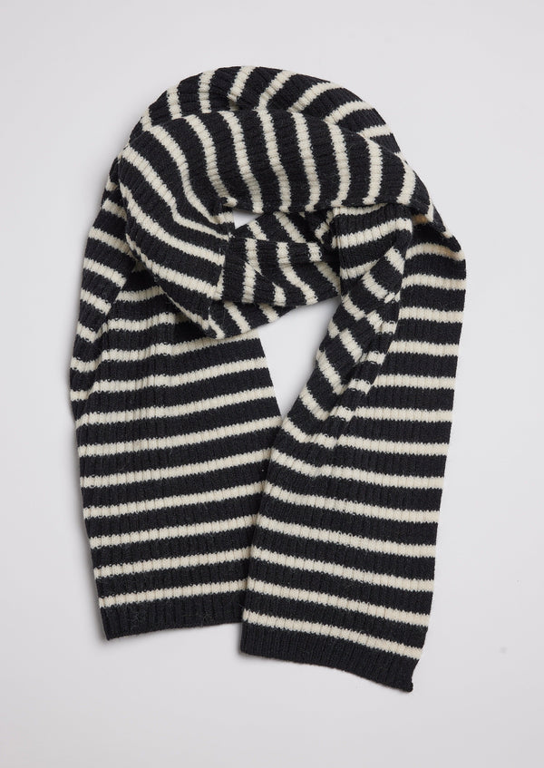 Black and ivory ribbed striped scarf