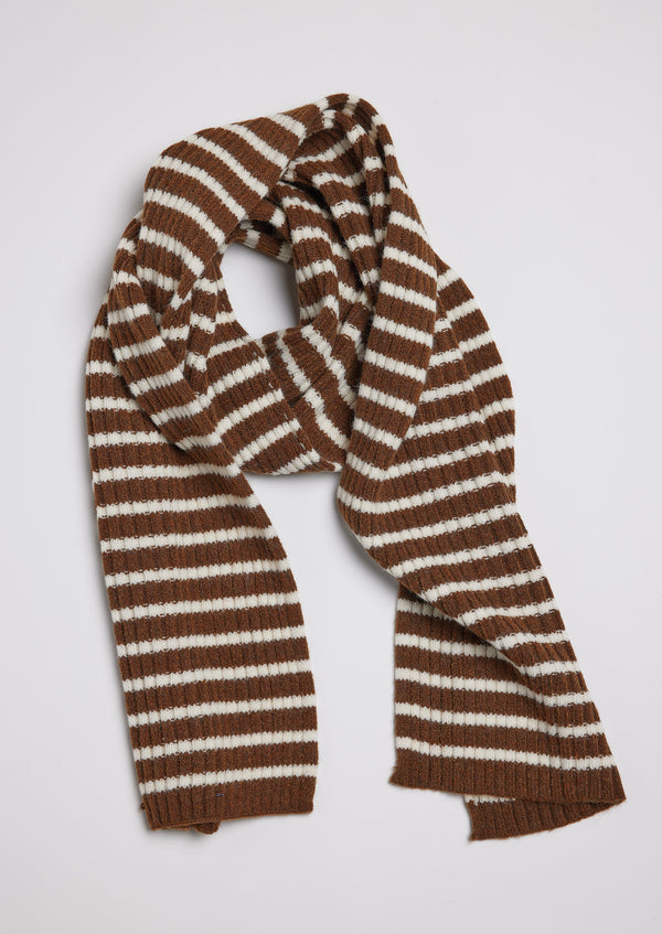 Brown and ivory ribbed striped scarf