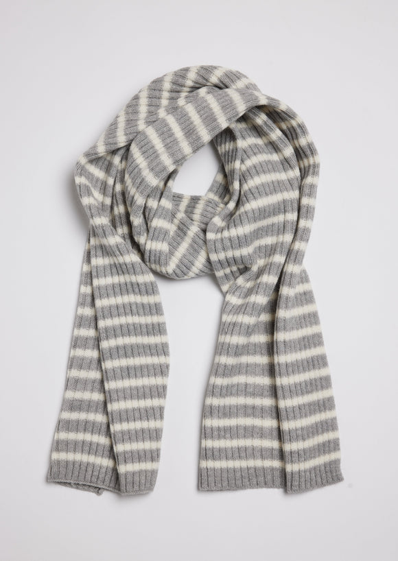 Grey and ivory ribbed striped scarf