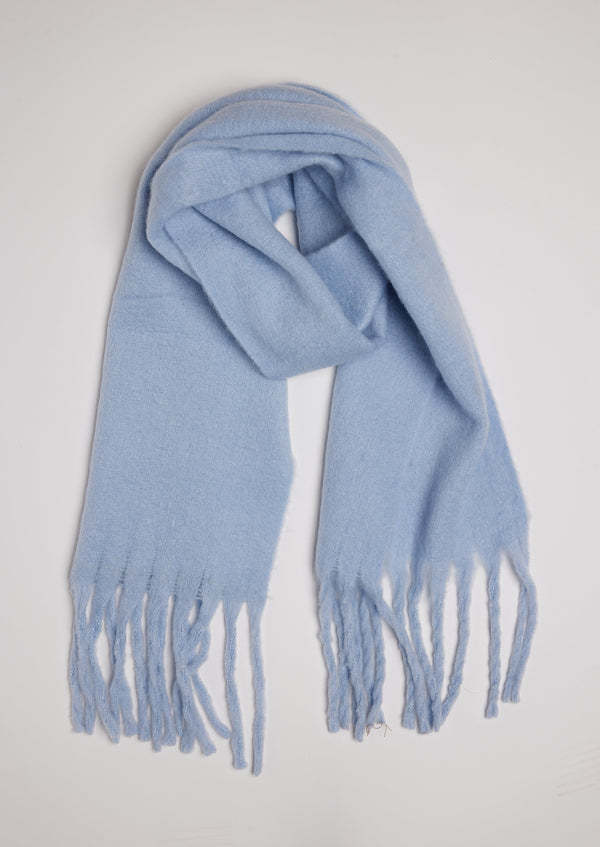 Light blue solid scarf with fringe